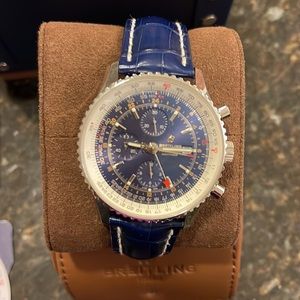 Breitling Navitimer B01 Chronograph 46 Blue Dial Leather Strap Watch